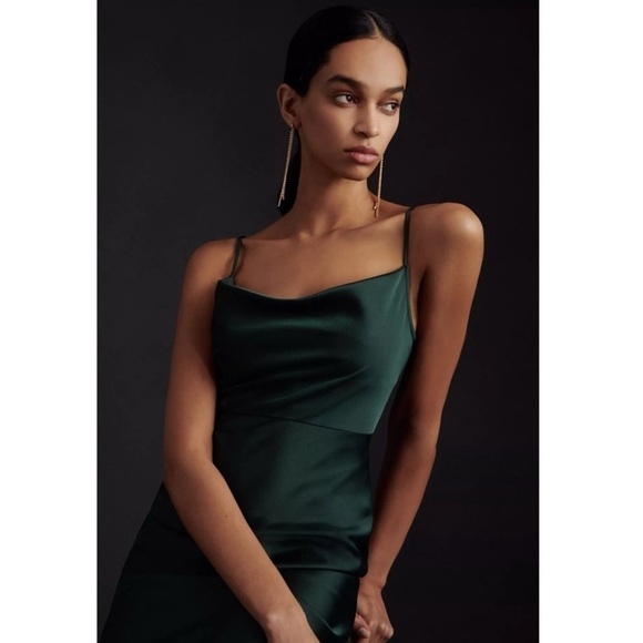 Anthropologie Sachin Babi Cali Satin Cowl Neck Slip Dress Emerald Green - Picture 4 of 11